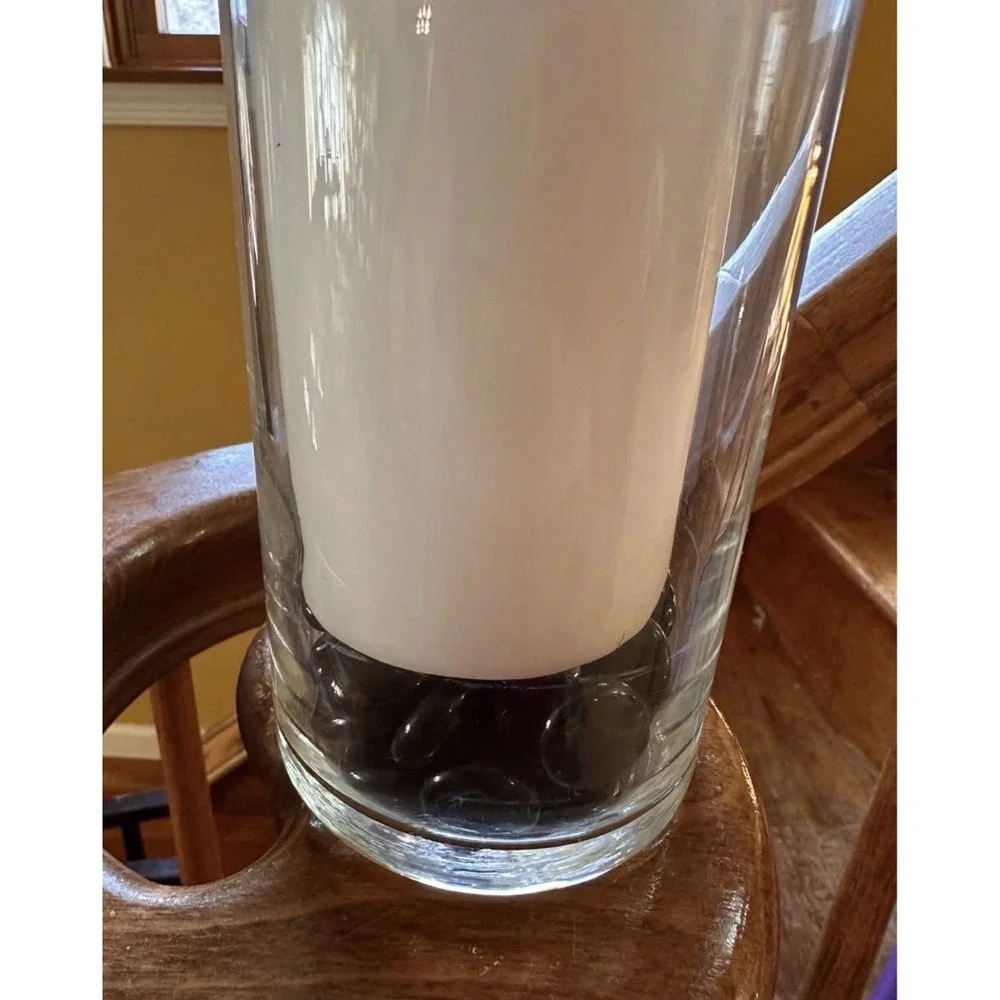 11 White Pillar Candles with Black Stones Clear Cylinder Vases Centerpieces